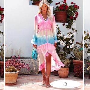 Ombré high low ruffle midi
